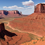 Monument Valley landscape, red sandstone buttes, Navajo land.