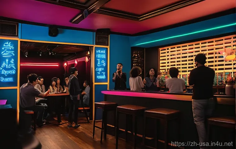 미국 유명 노래방 체인점 - **Prompt 1: A lively American KTV private room scene.**
    A group of young adults, dressed in casu...