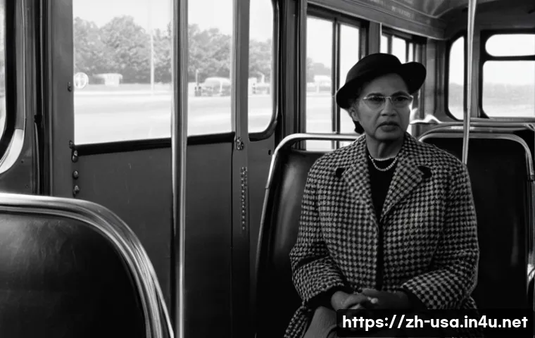 미국 흑인 민권운동 - **Prompt:** A powerful and historically accurate depiction of Rosa Parks calmly seated at the front ...