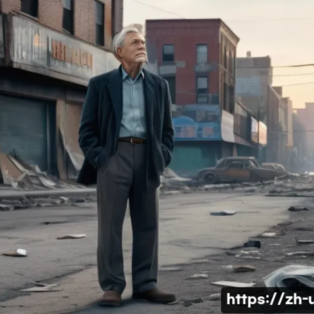 미국 대표적인 문학 작품 - A detailed scene depicting the disillusionment of the American Dream: a weary, middle-aged man in mo...