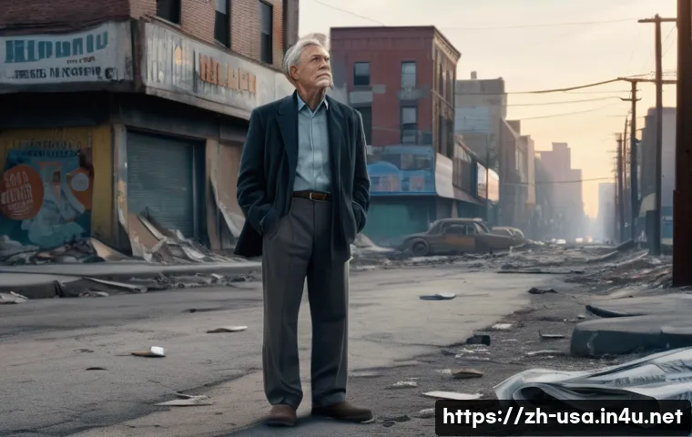 미국 대표적인 문학 작품 - A detailed scene depicting the disillusionment of the American Dream: a weary, middle-aged man in mo...