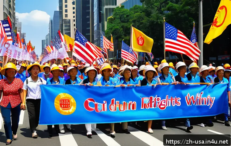 미국 노동절과 공휴일 - A vibrant Labor Day parade scene in a modern American city, featuring diverse groups of workers and ...